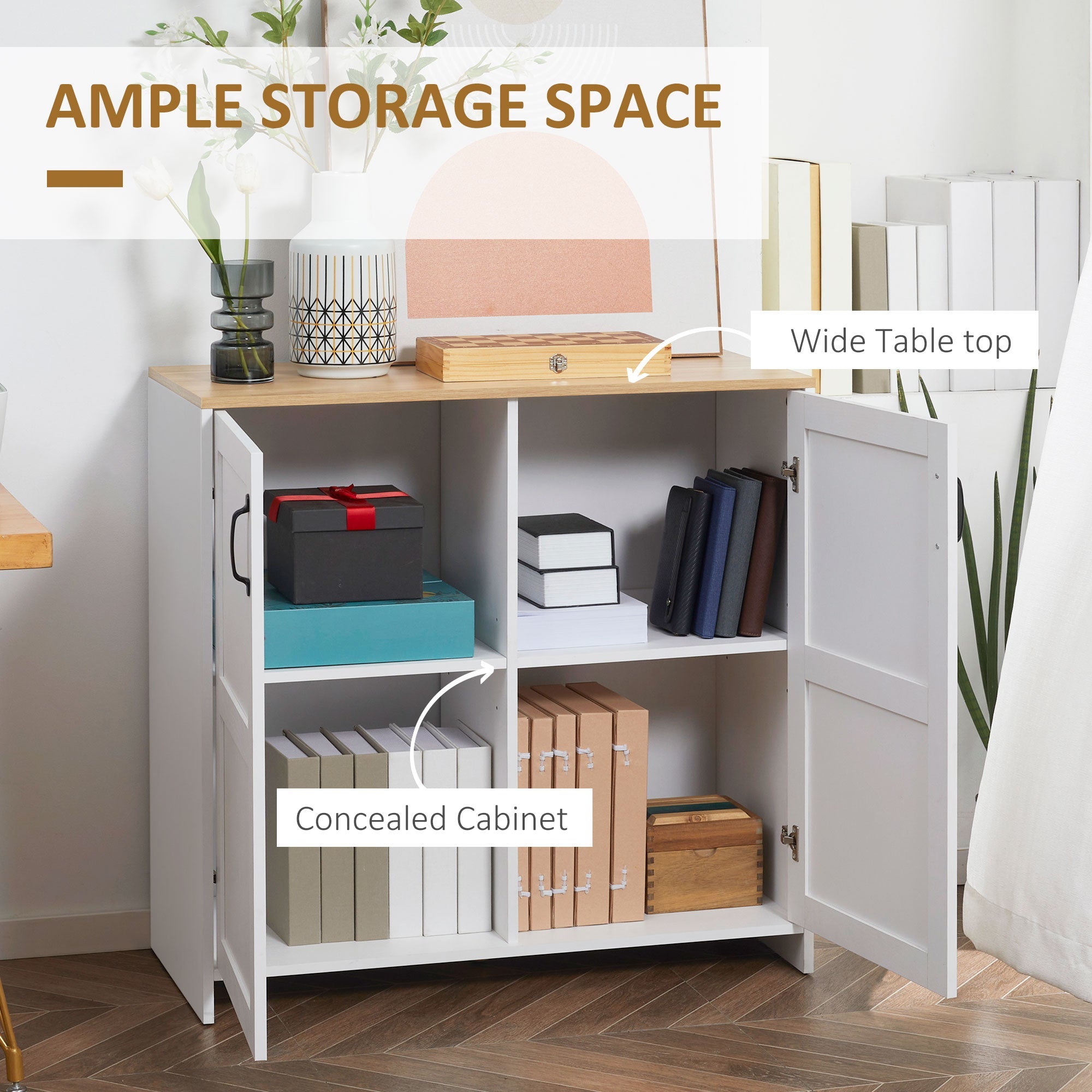 HOMCOM Kitchen Buffet Storage with 2 Doors and 2 Adjustable Shelves 90 x 39.5 x 88 cm White