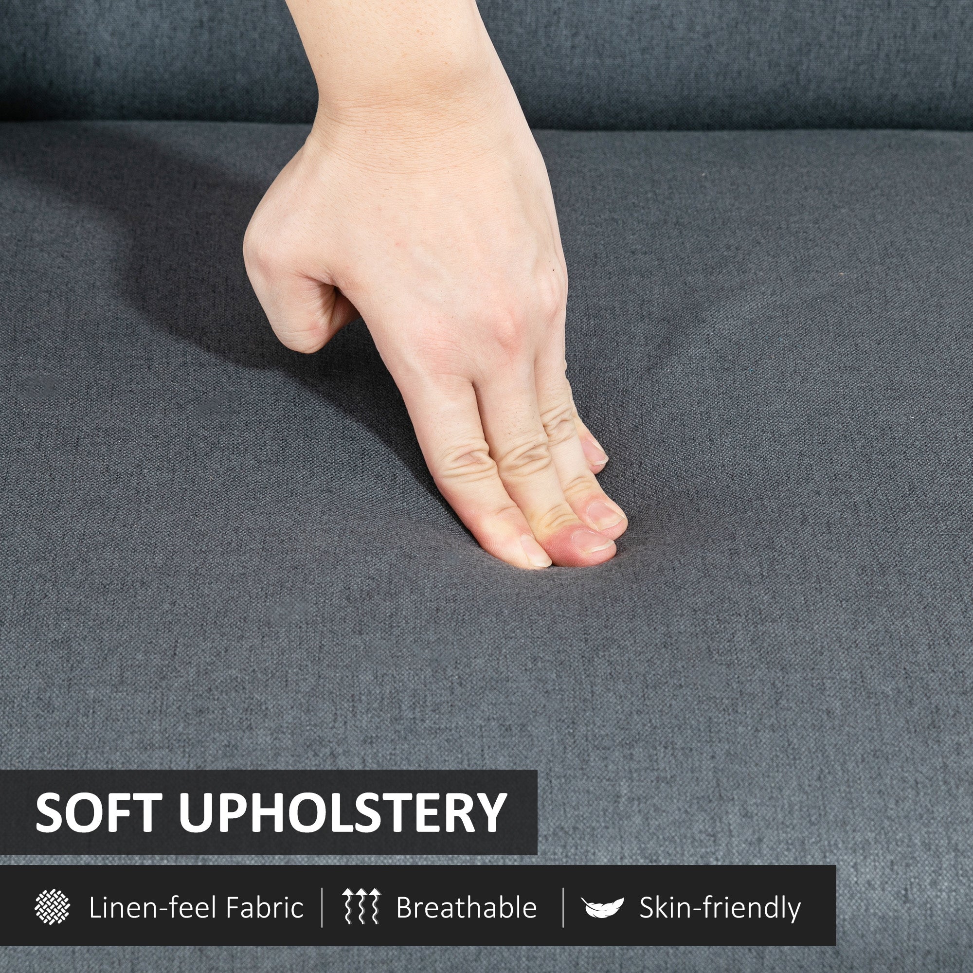 HOMCOM Compact Linen Loveseat Sofa: Double Seat with Rubber Wood Frame, Dark Grey