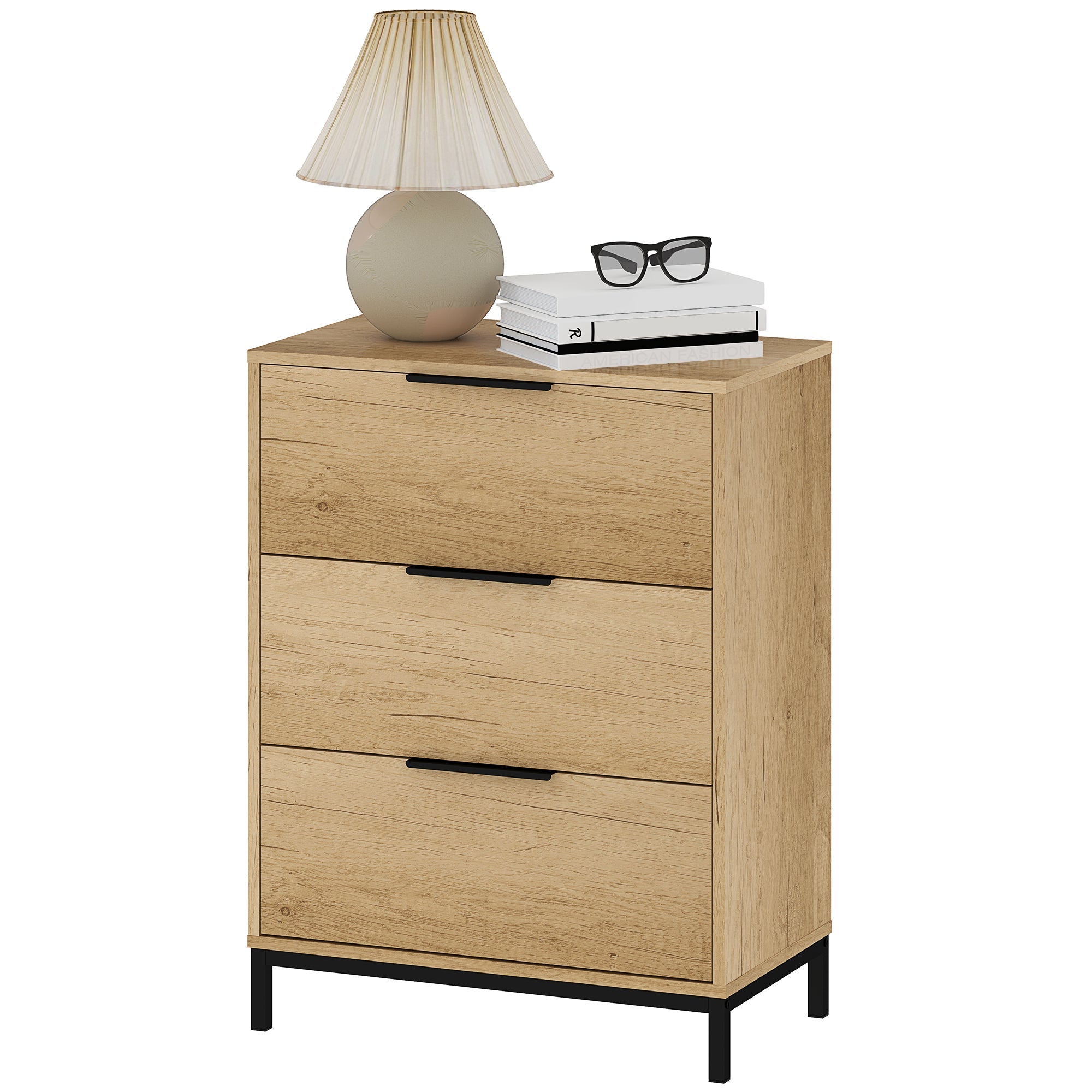HOMCOM Dresser for Bedroom, 3 Drawer Dresser Tower, Chest of Drawers for Hallway, Entryway, Closet, Natural