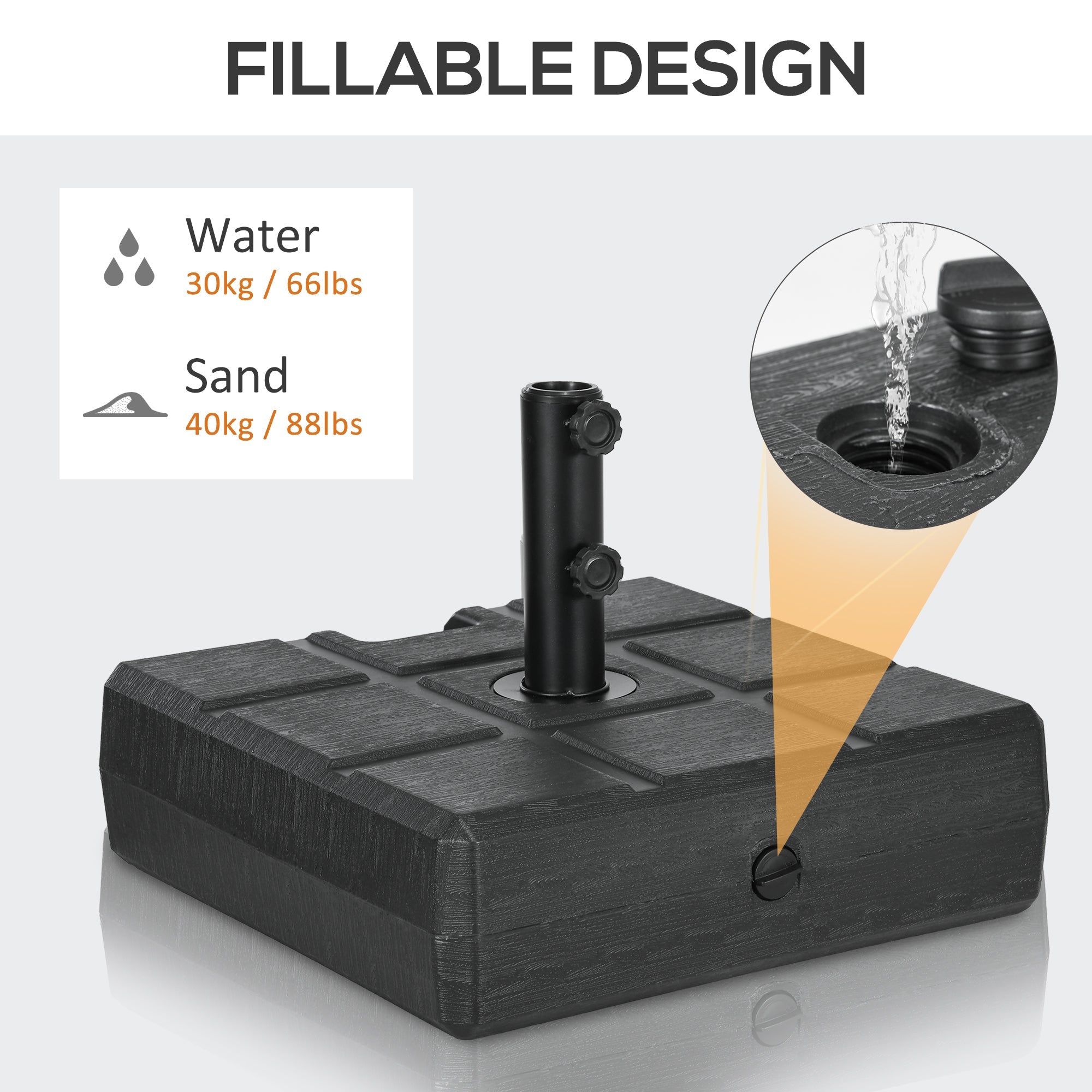 Outsunny Umbrella Stand for 1.2", 1.5" or 1.9" Umbrella Poles, Fillable Umbrella Base, Black