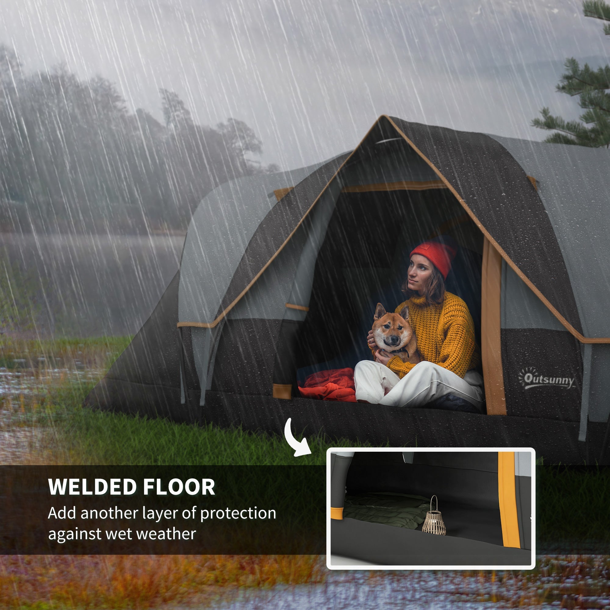 Outsunny Family Camping Tent for 5-6 Person with Lighting Hook & Carrying Bag in Cream