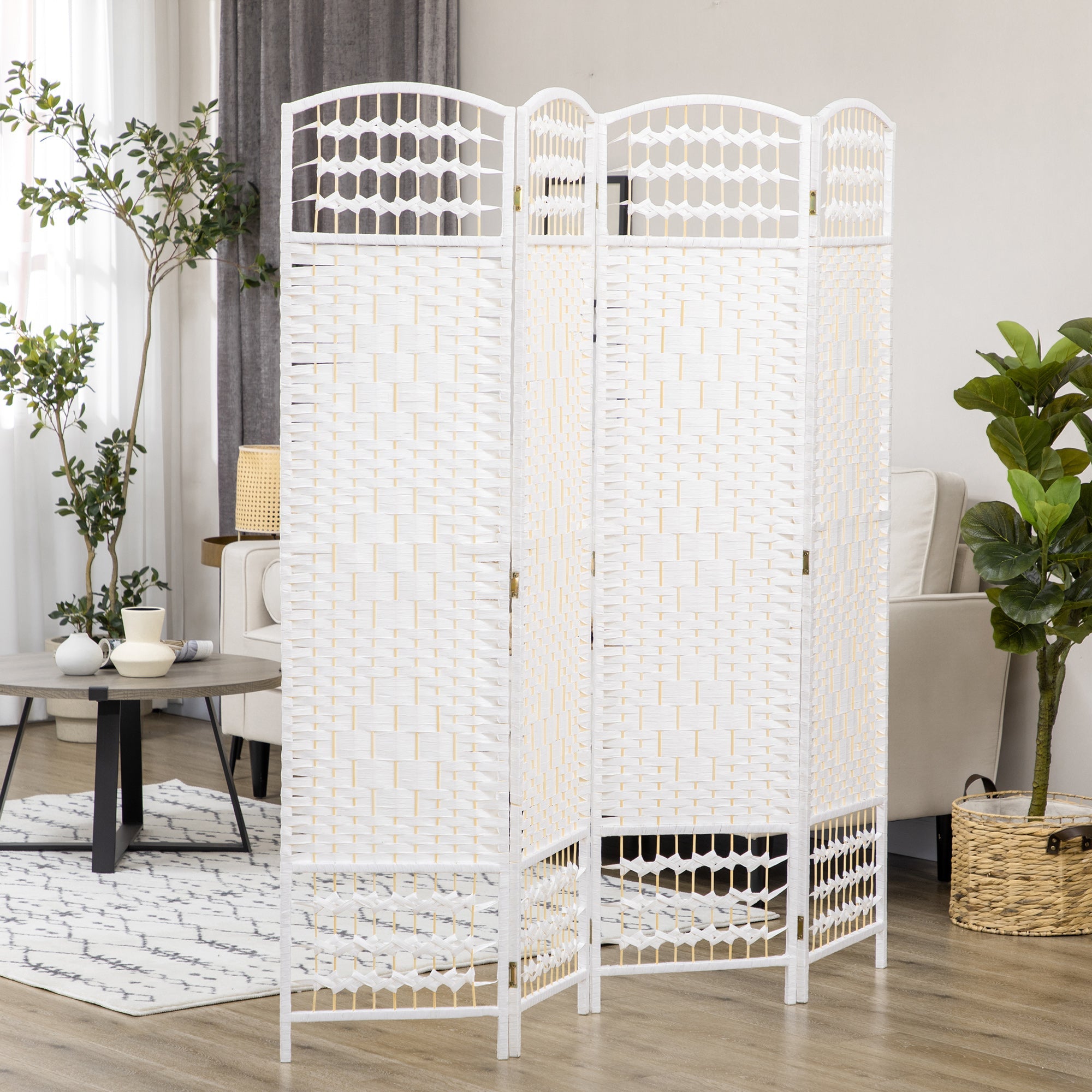 HOMCOM 4-Panel Folding Room Separator: Portable Privacy Screen Indoor Office Divider, White