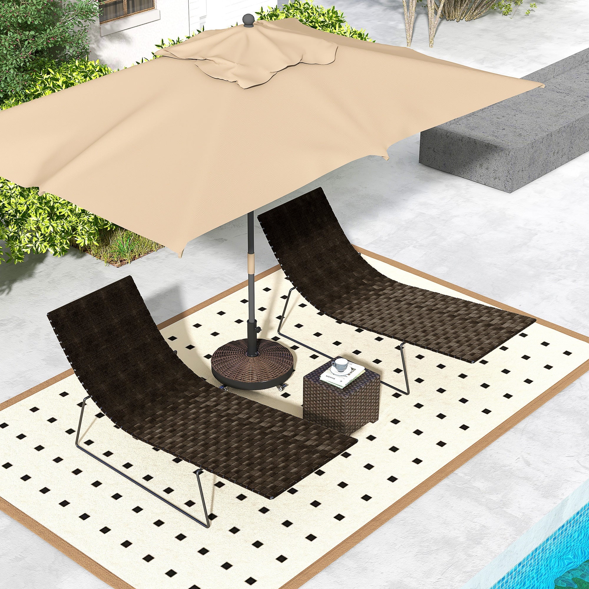 Outsunny Bronze Resin Patio Umbrella Base 20.5" Round Parasol Stand Outdoor with Wheels Garden Offset Holder