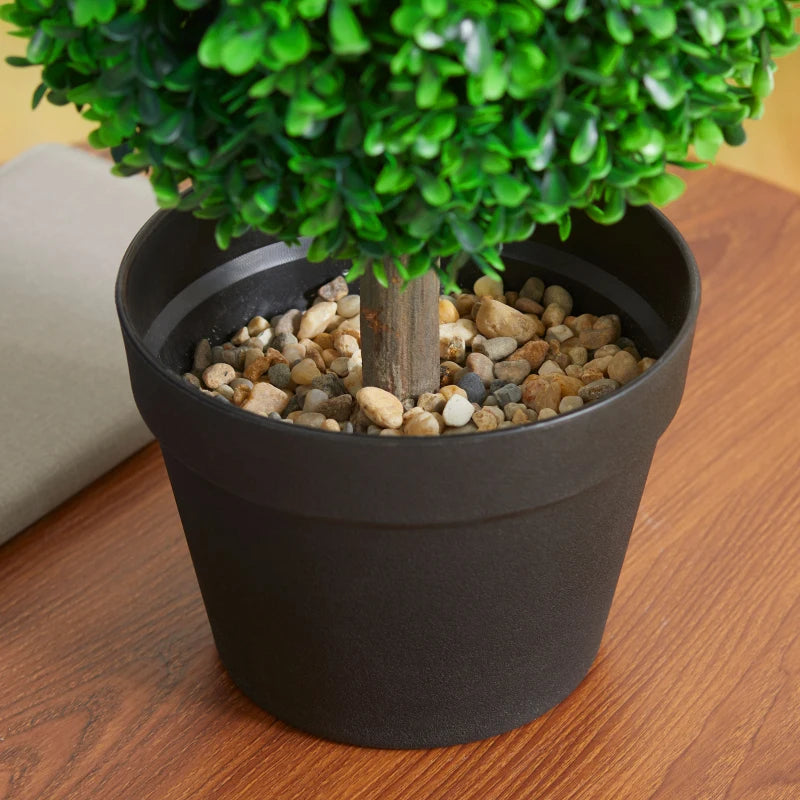 Artificial Boxwood Topiary Tree Set of 2, Faux Boxwood Ball Trees in Pot, Fake Plant for Indoor Outdoor Decor, Green