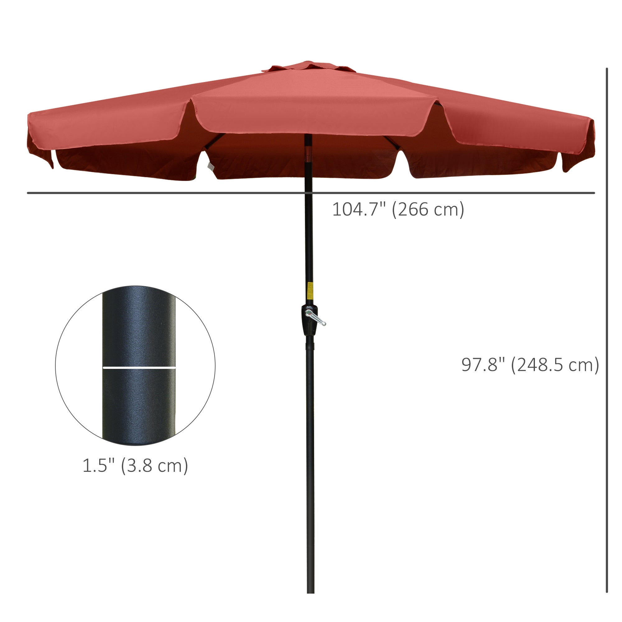 Outsunny Tilting Terrace: 8.5 ft Outdoor Market Table Umbrella Round with Crank Tilt, for Garden Backyard Deck, Wine Red Shade