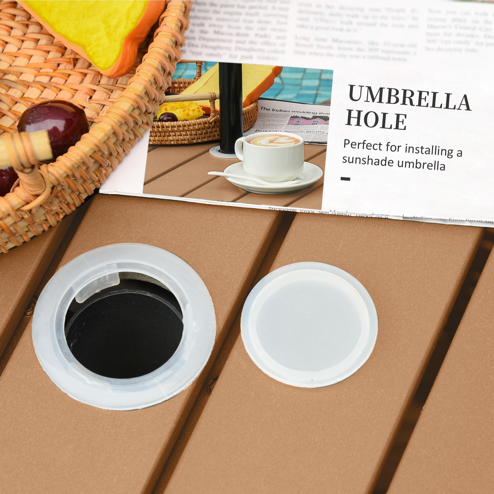 Outsunny 22" Steel PE Rattan Wicker Outdoor Patio Accent Table w/ Umbrella Insert