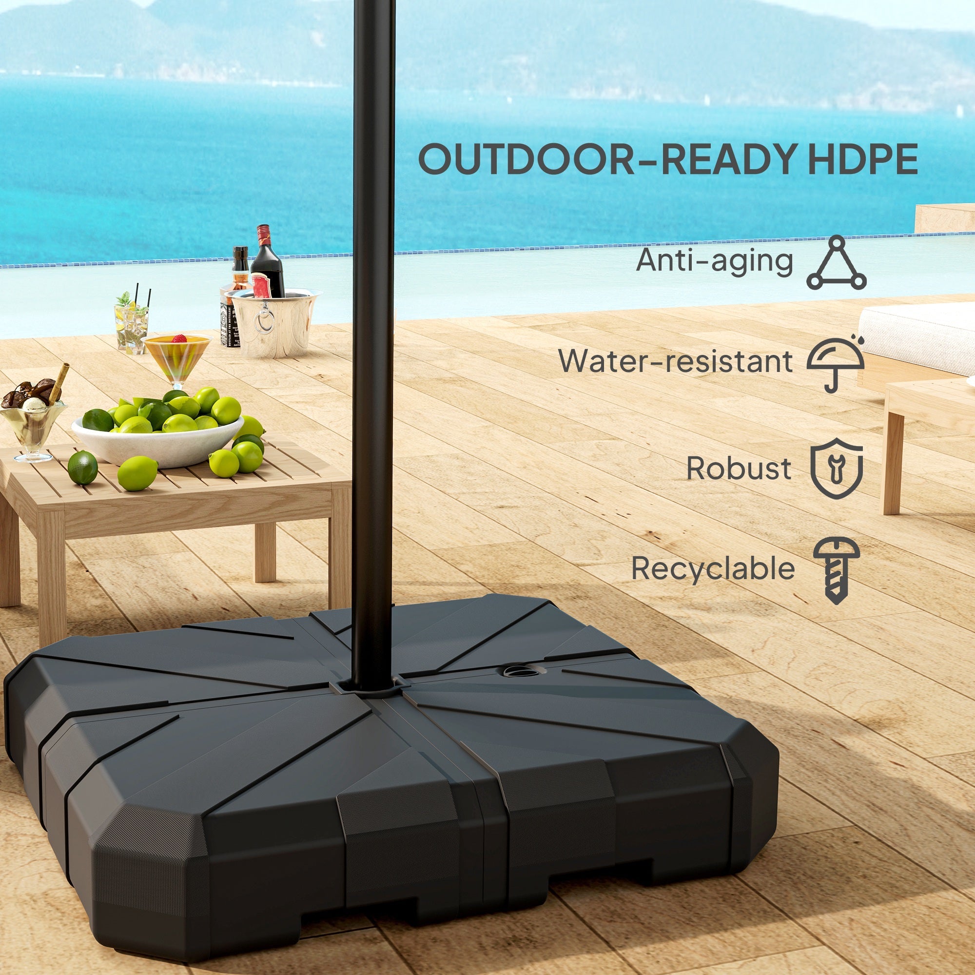Outsunny Square Patio Umbrella Base Weight, Heavy Duty Cantilever Offset Umbrella Base, Filled Up to 143lbs with Stand or 130lbs with Water for Garden Poolside, Black