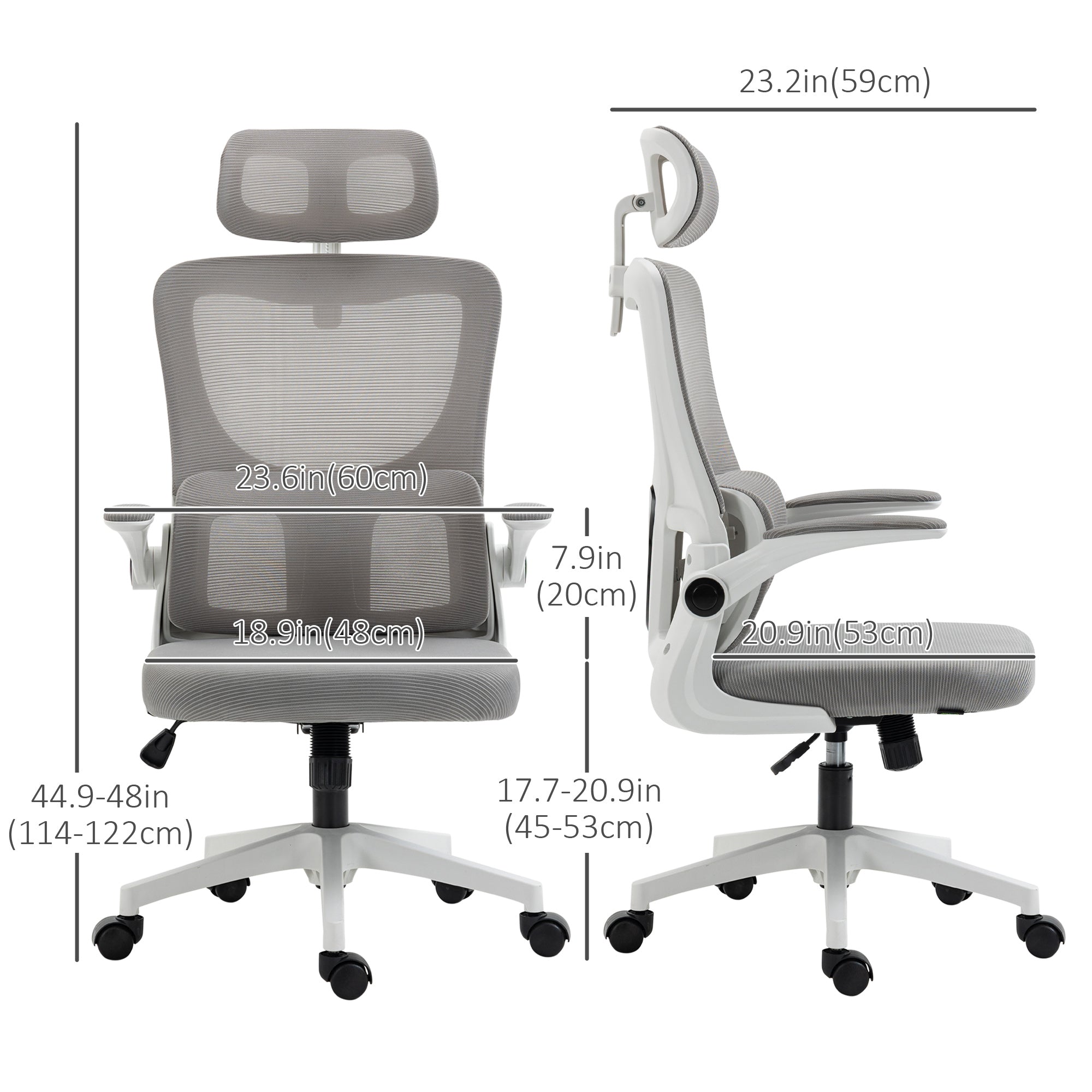 Vinsetto Ergonomic Mesh Office Chair High Back Computer Desk Chair with Adjustable Headrest Lumbar Support Armrests Height Grey