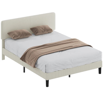 Queen Size Bed Frame with Adjustable Upholstered Headboard Platform Bed Frame Wood Slat Support Noise Free Light Grey