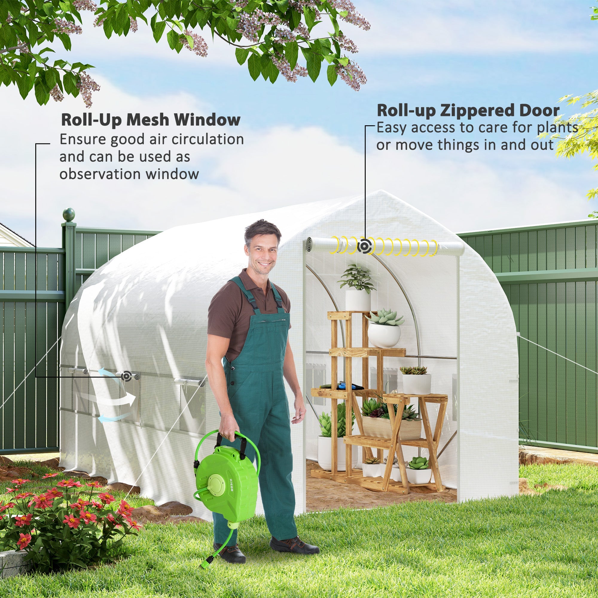 Outsunny 11.5' x 6.6' x 6.6' Portable Walk-In Tunnel Greenhouse Garden Warm House - White