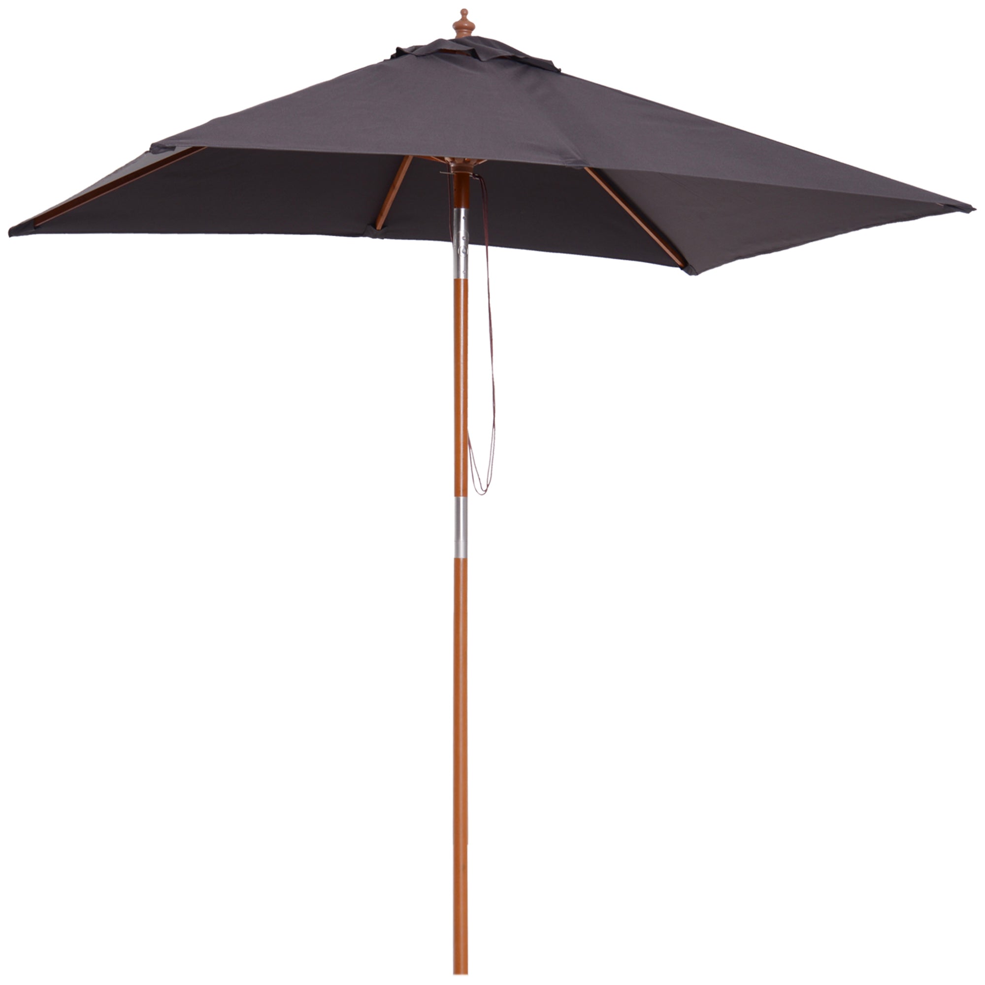 Outsunny Market Umbrella: 6.6x5ft Square Wooden Tilt 6 Bamboo Ribs Dark Grey