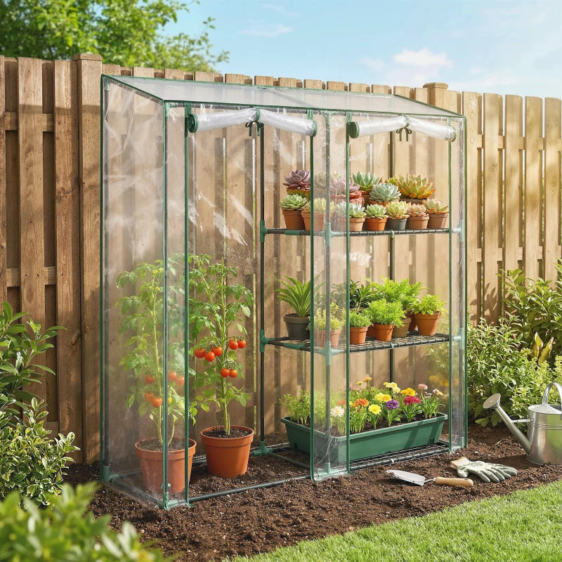 Mini Greenhouse, Portable Greenhouse with 3 Shelves, 2 Roll-up Doors, 56.3" x 17.7" x 59.4", Clear