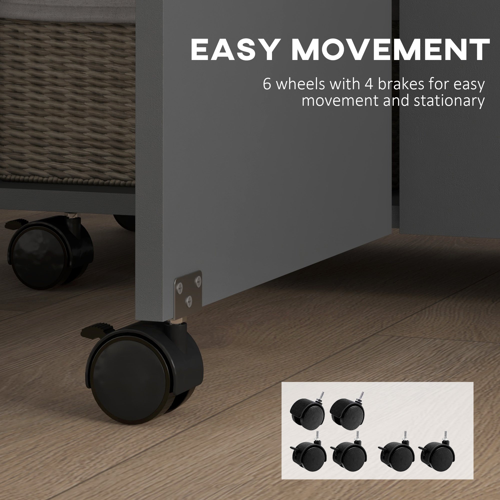 HOMCOM Extendable Drop Leaf Dining Table 2 Drawers Cabinet 6 Wheels Small Spaces Kitchen Grey