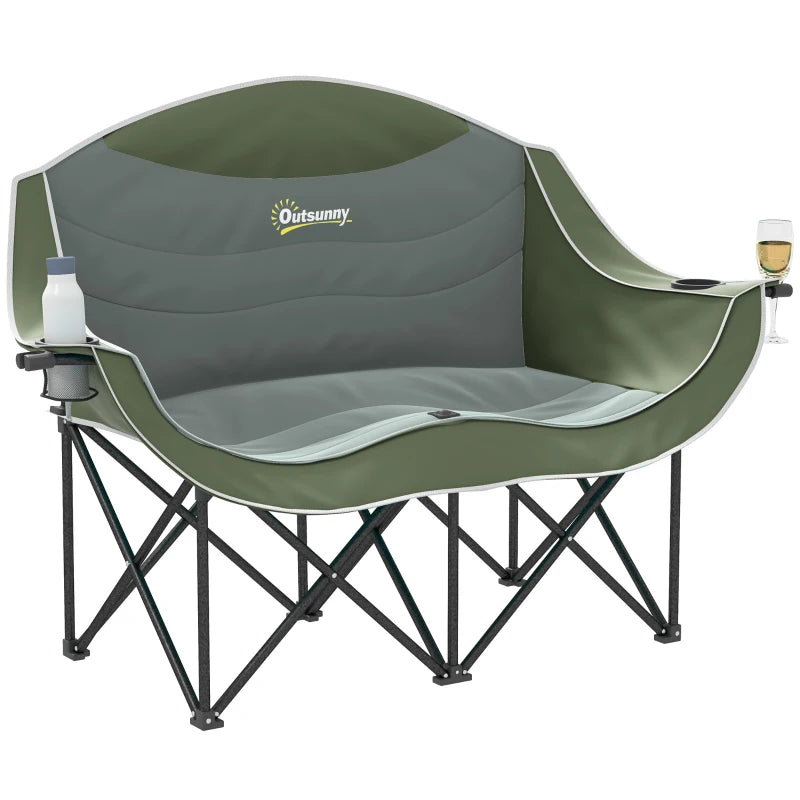 Portable Camp Chair, Double Camping Chair with Cup Holders and Carry Bag, Support 551 lbs, Dark Green