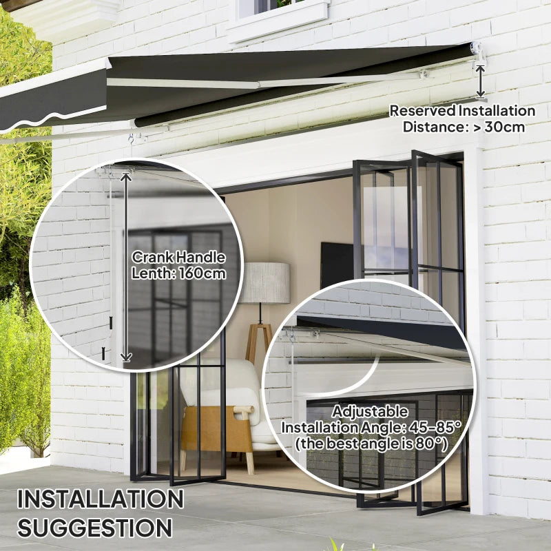 8' x 7' Retractable Awning, Patio Awnings, Sunshade Shelter with 280 g/m² UV & Water-Resistant Fabric, Black