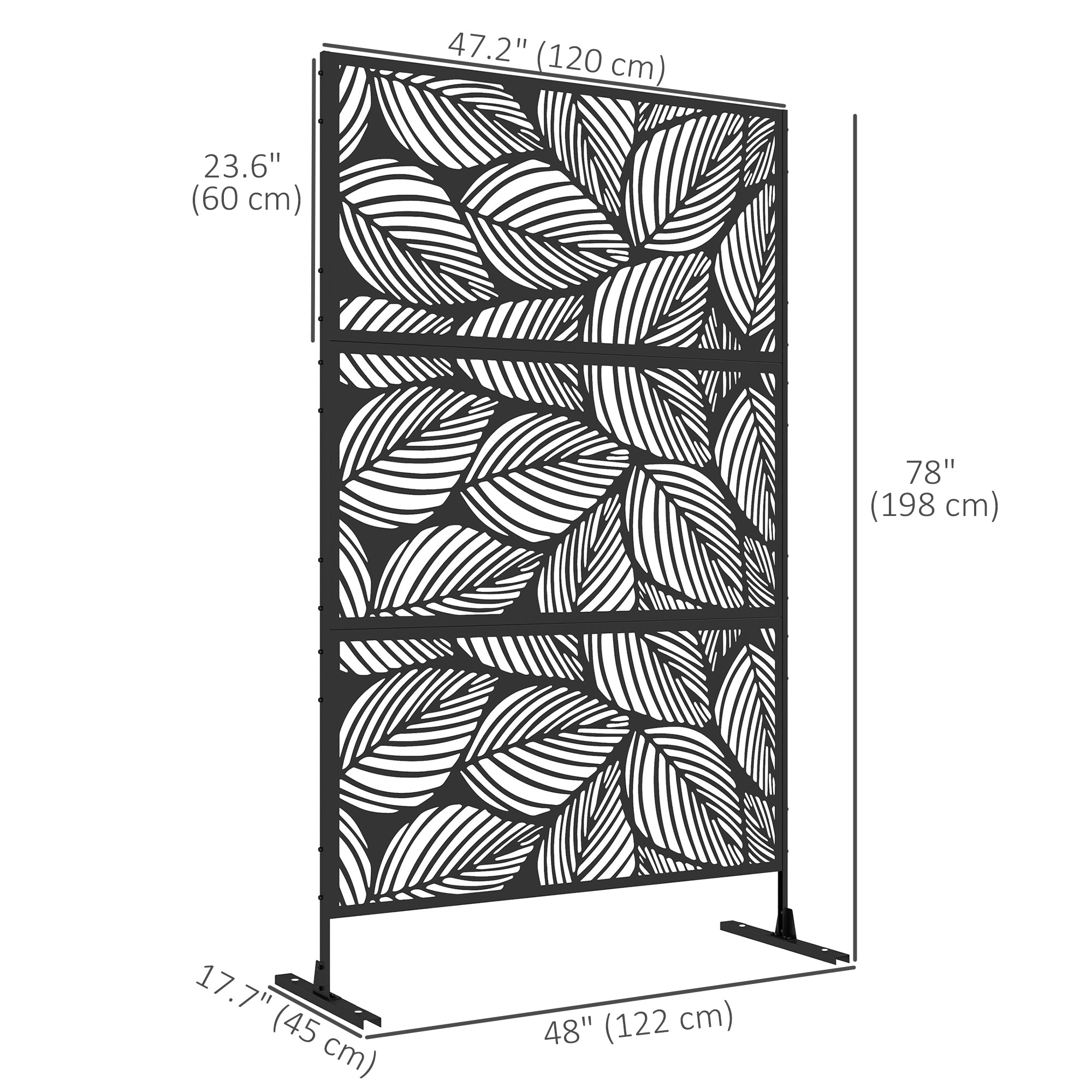 Outsunny 6.5FT Metal Privacy Screen, Decorative Outdoor Divider with Leaf Design, Black - Add Privacy & Style