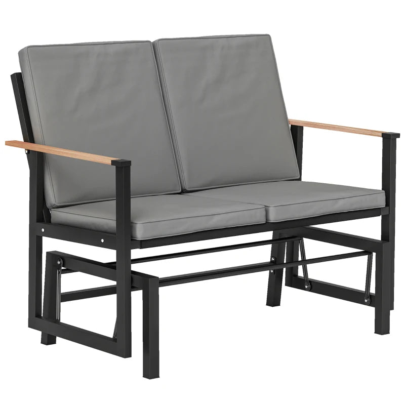 Outdoor Glider Bench for 2 Person, Patio Glider Loveseat with Thick Cushions for Garden Balcony Porch, Dark Grey