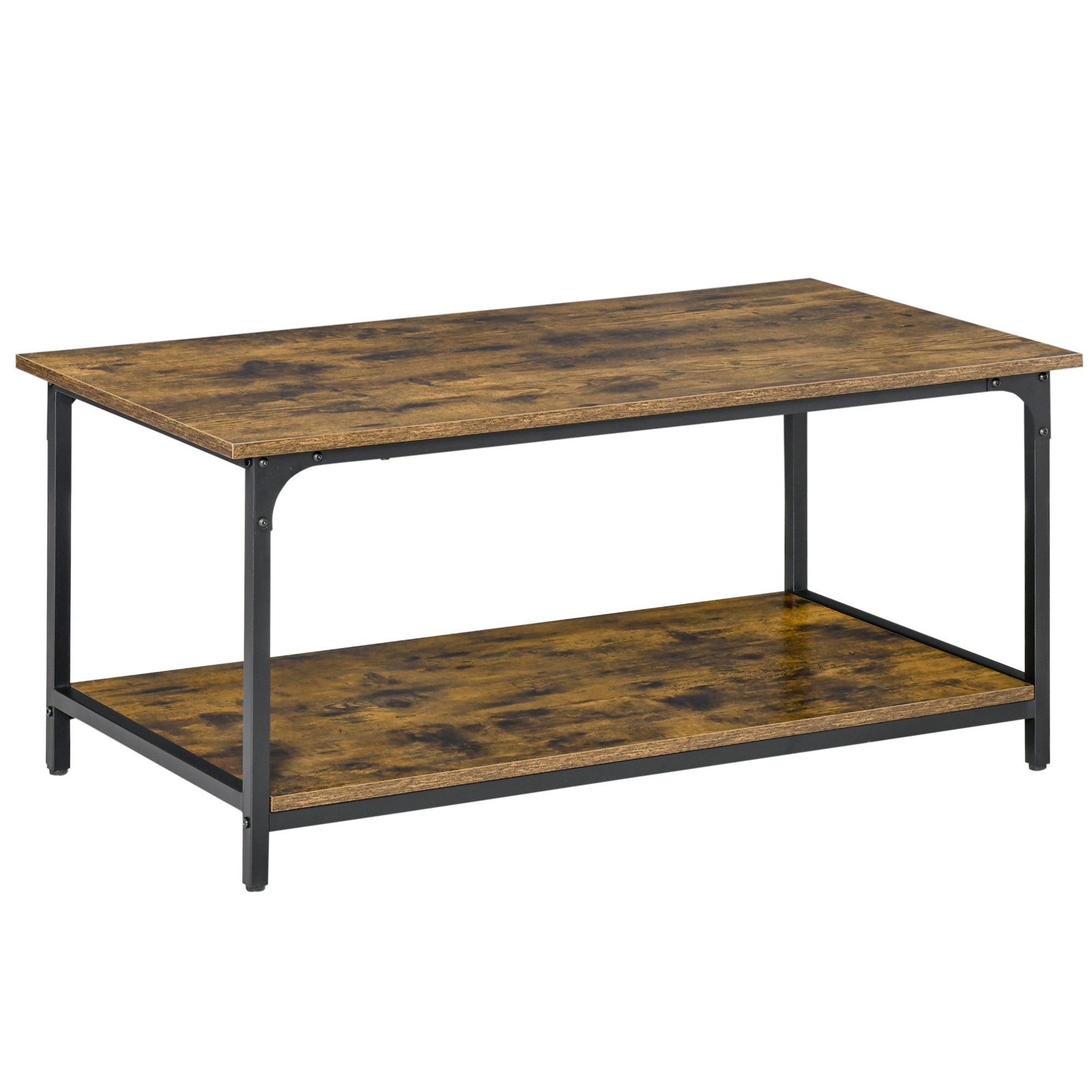 HOMCOM Rustic Brown Industrial Coffee Table: 2-Tier Center Table with Storage Shelf for Living Room