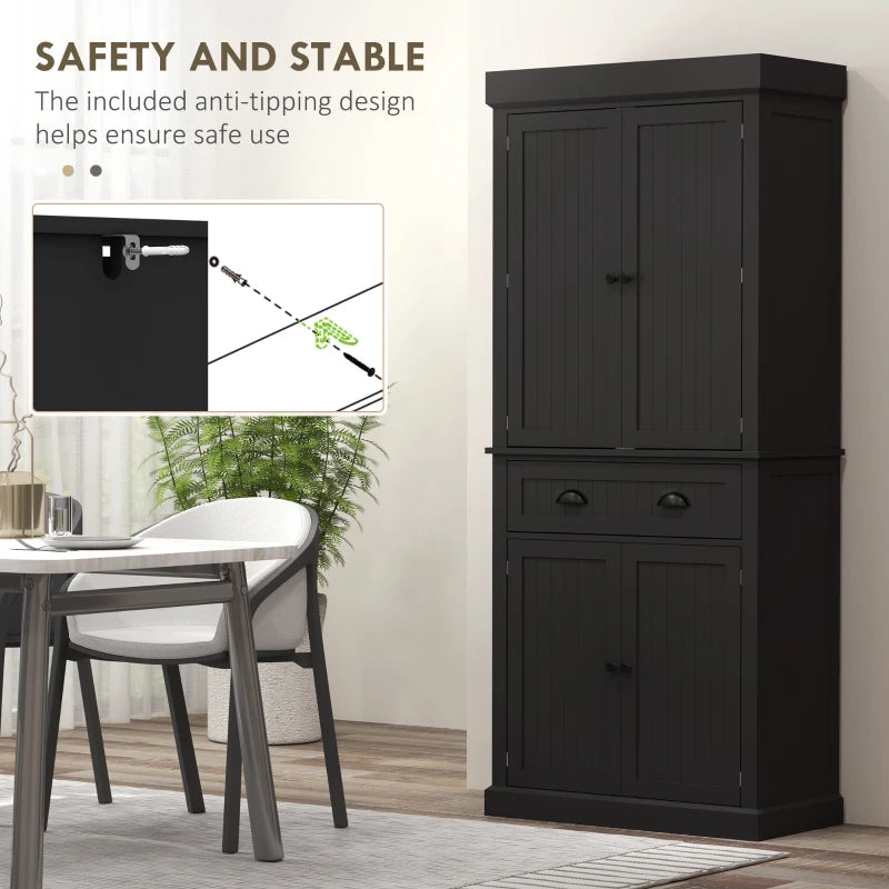 71" Kitchen Pantry Cabinet with LED Lights, 6 Spice Racks, a Drawer and 4 Adjustable Shelves, Black