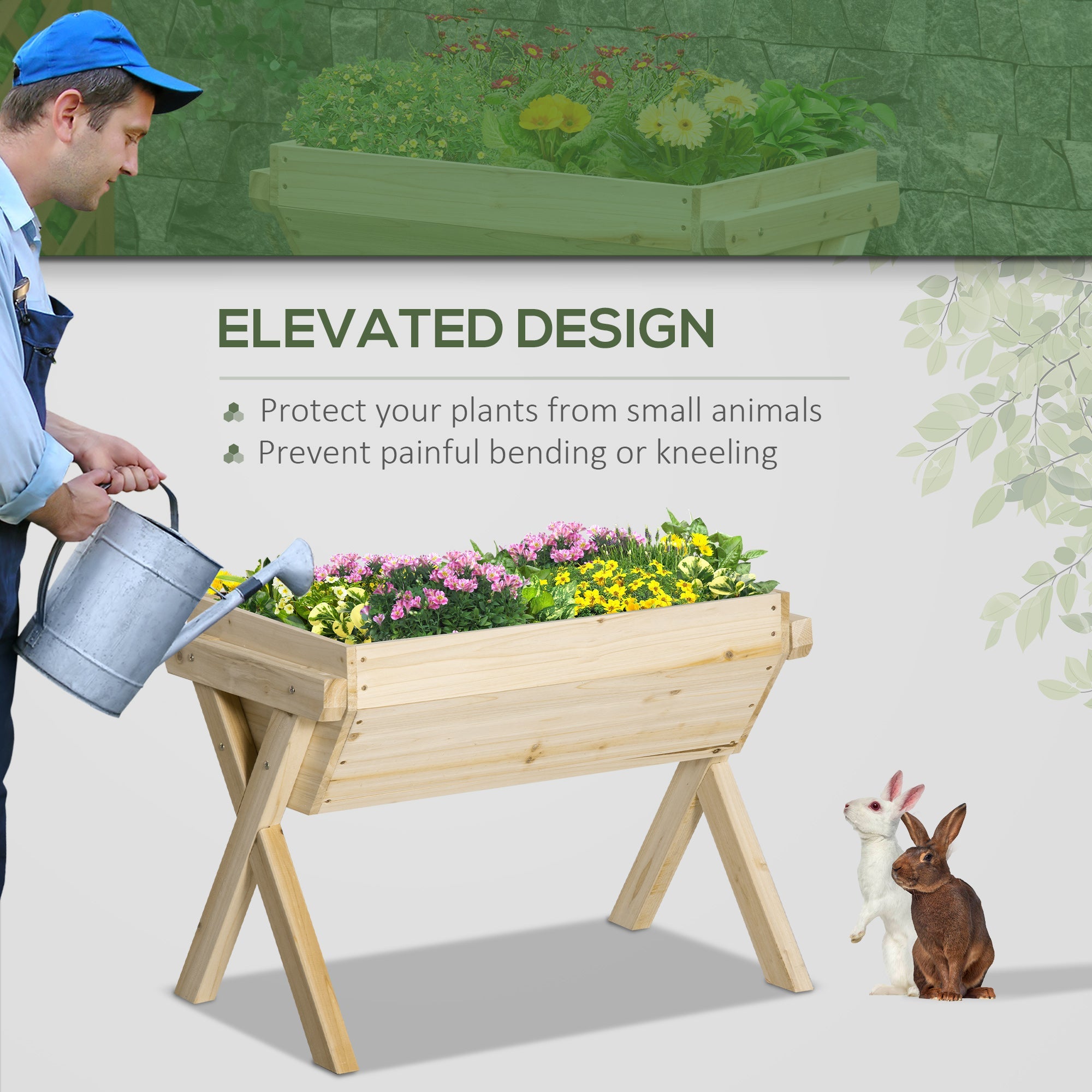 Outsunny Raised Garden Bed 32"x19"x24" Wooden Elevated Planter Box Non-woven Fabric Backyard Patio