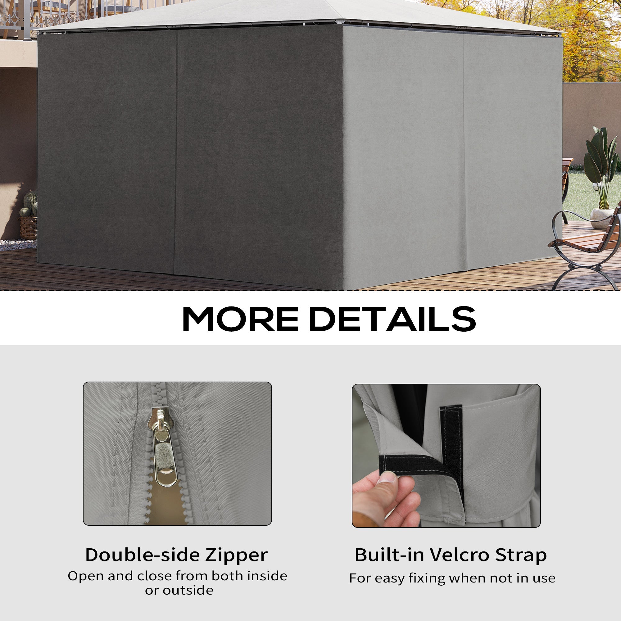 Outsunny Gazebo Curtain 10'x13' Replacement Sidewalls 4-Panel Privacy Wall Light Grey for Outdoor Use