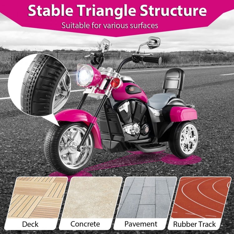 6V Powered Toddler 3-Wheel Motorbike Ride On Toy with Horn and Headlight-Hot Pink