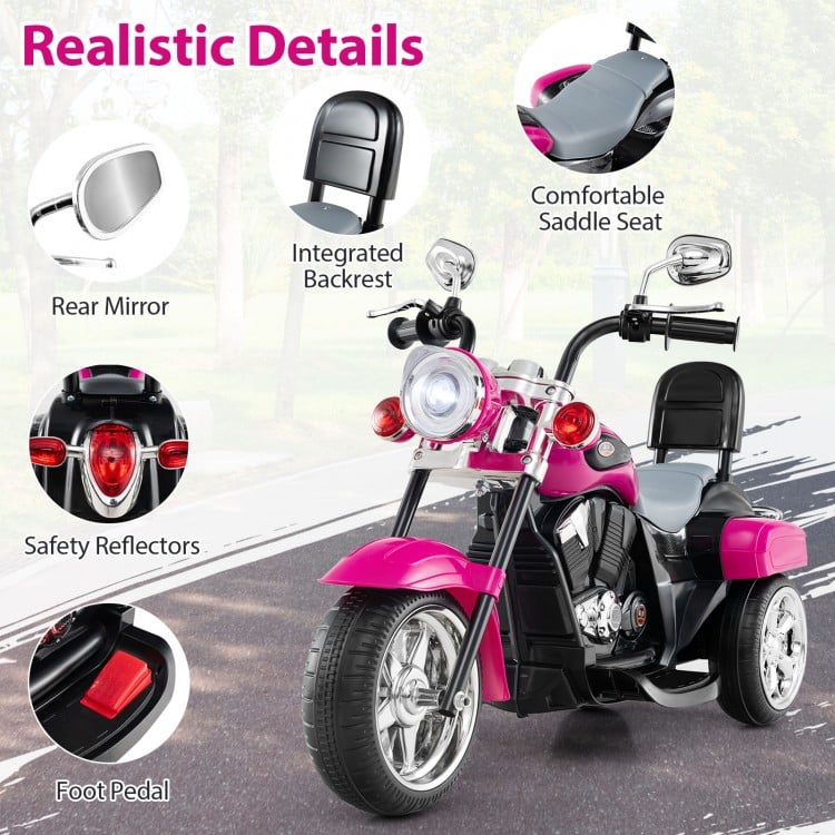 6V Powered Toddler 3-Wheel Motorbike Ride On Toy with Horn and Headlight-Hot Pink