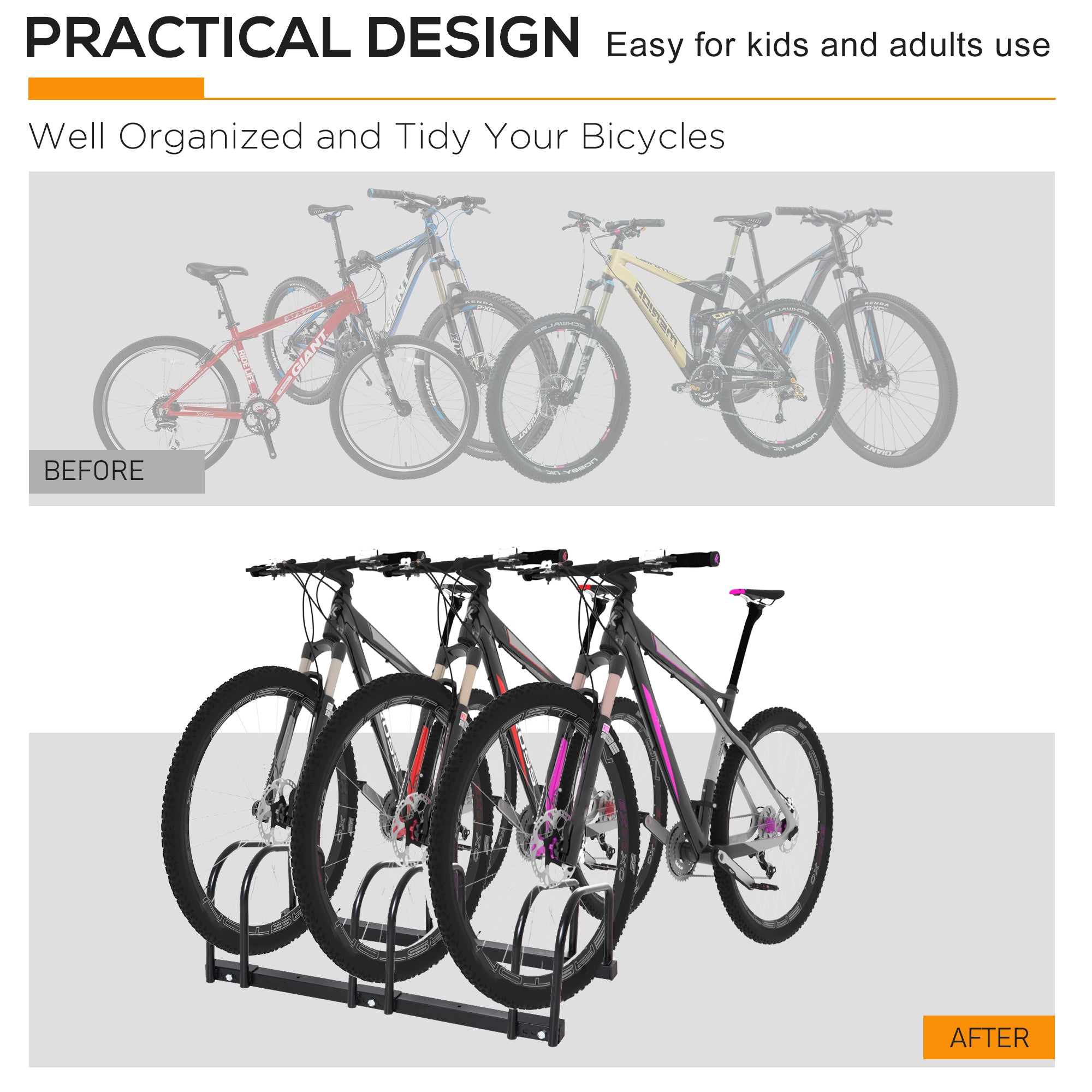 Soozier Cycle Park Pro Rack: 3-Bike Floor Parking Rack, Bicycle Storage Stand for Garage Organizer Black