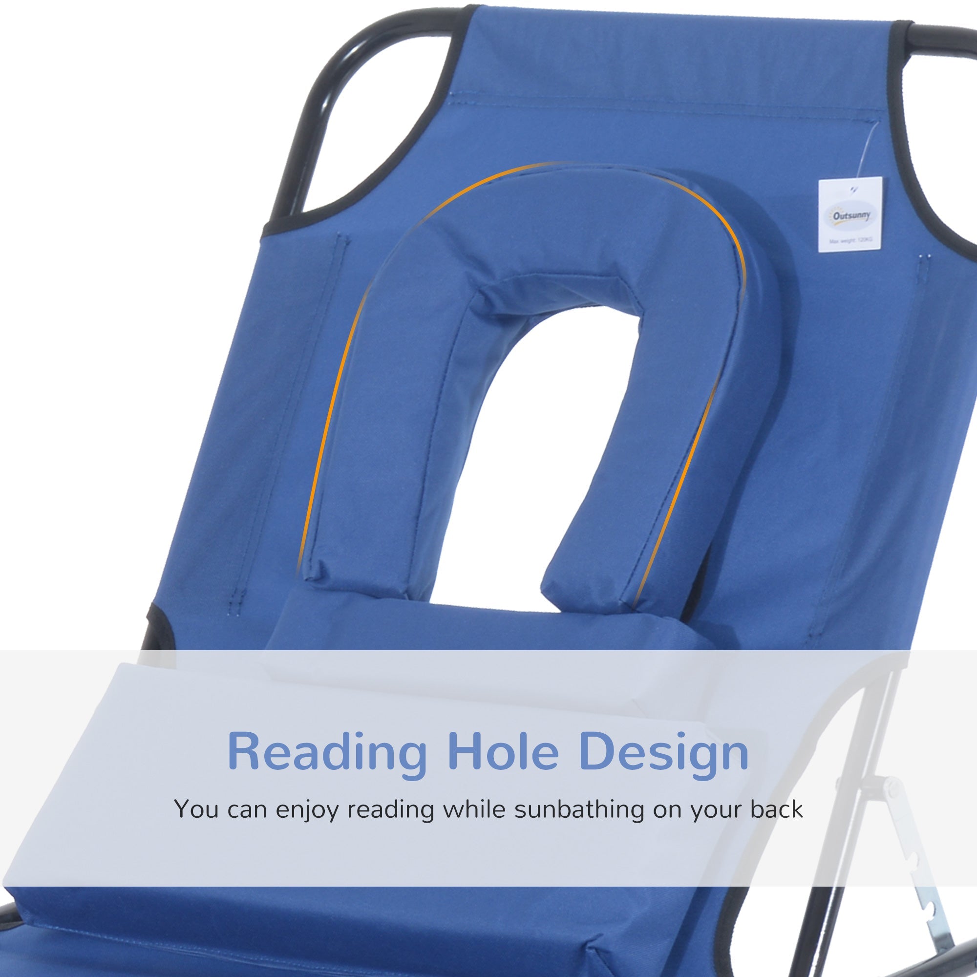 Outsunny Adjustable Garden Sun Lounger w/ Reading Hole Outdoor Reclining Seat Folding Camping Beach Lounging Bed Blue