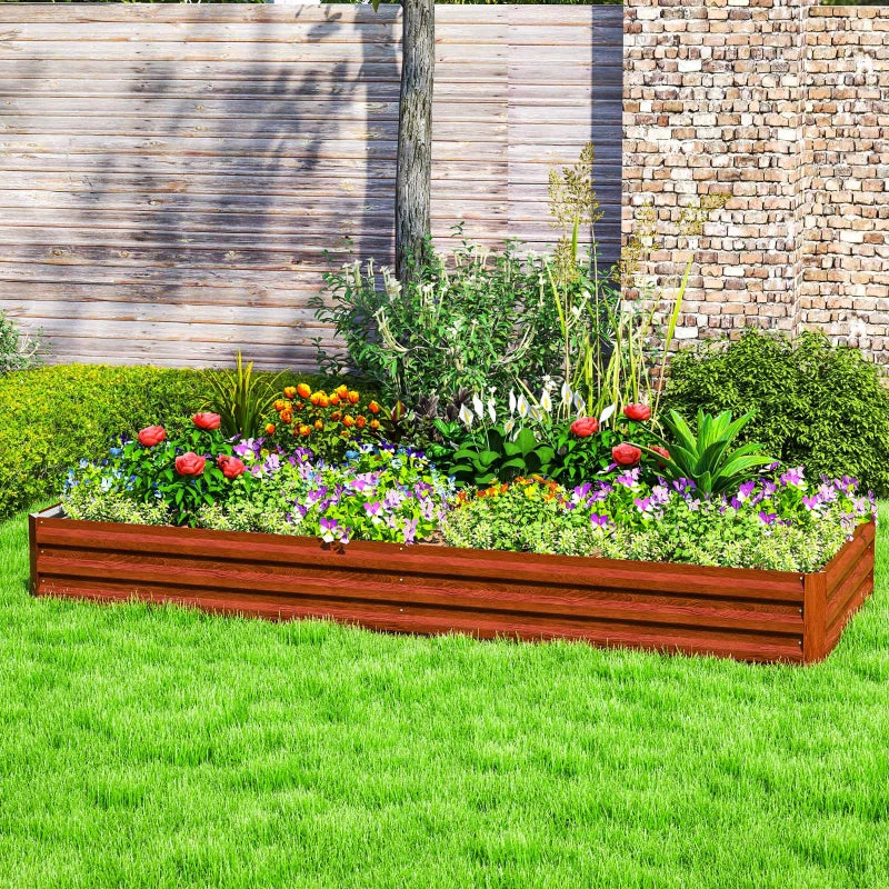 95" x 36" x 12" Galvanized Raised Garden Bed, Metal Elevated Planter Box for Growing Flowers, Herbs, Succulents, Brown