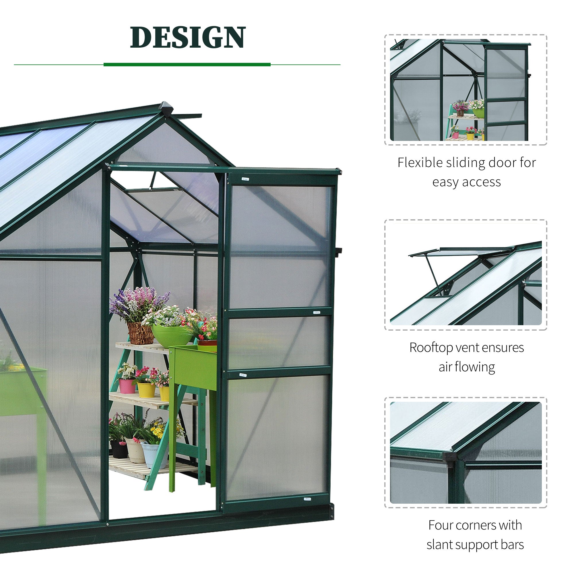 Outsunny 6.2' x 6.3' x 6.6' Clear Polycarbonate Greenhouse Large Walk-In Green House Garden Plants Grow Galvanized Base Aluminium Frame