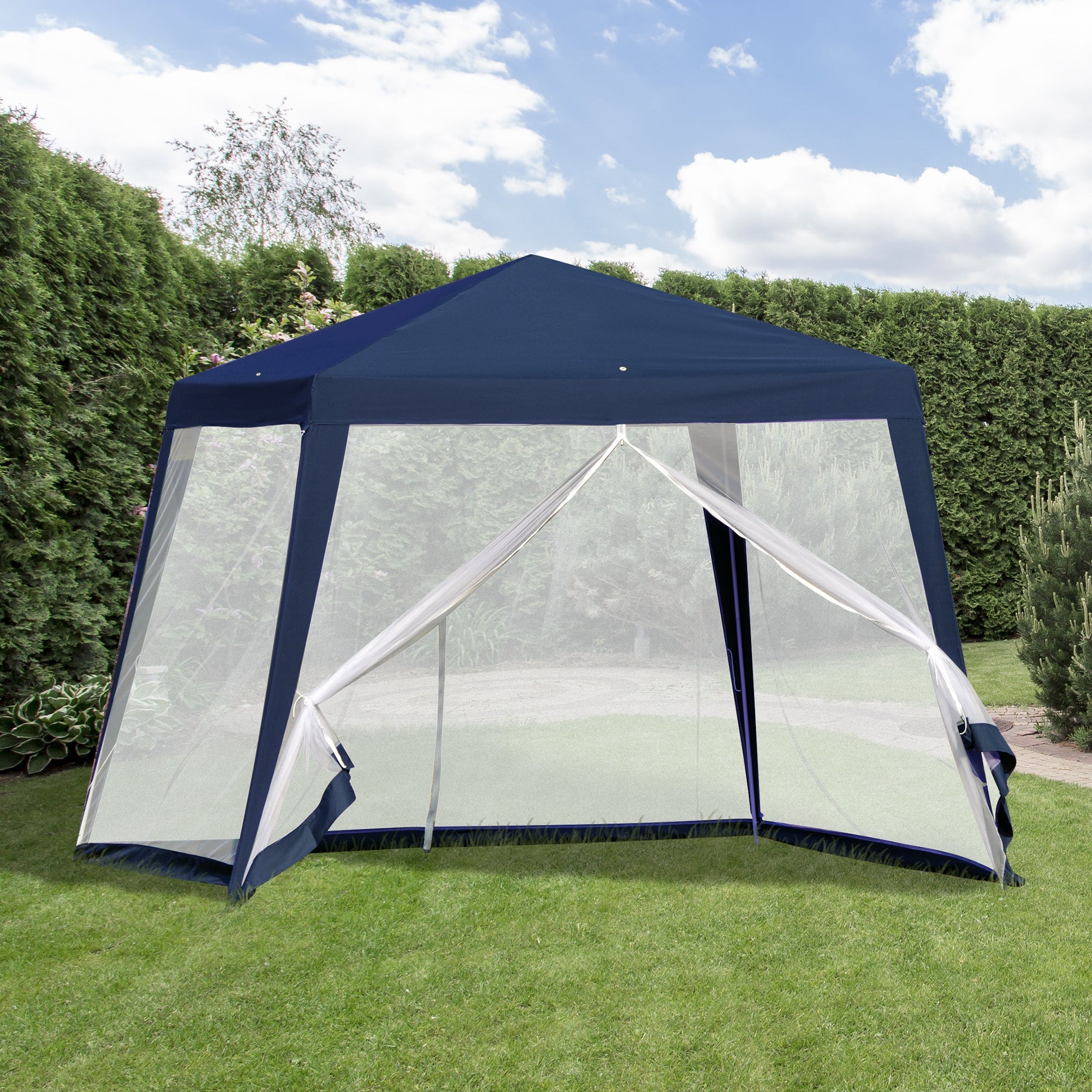Outsunny 10x10ft Outdoor Party Tent Patio Canopy Gazebo with Netting Sun Shade Shelter Garden Blue