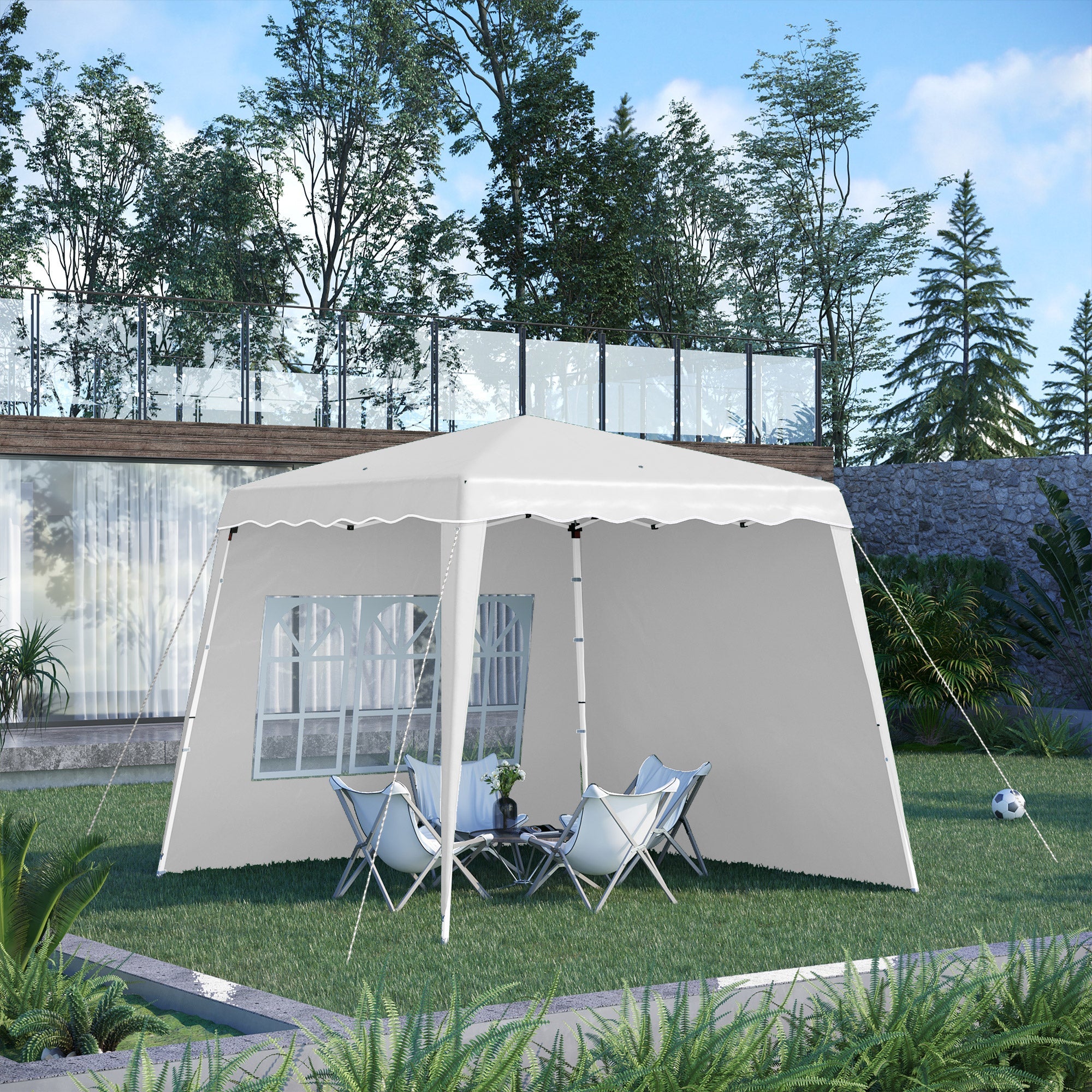 Outsunny Pop Up Canopy Tent with 2 Sidewalls, UV50+ Tents for Parties, Height Adjustable, with Carry Bag and Slant Legs