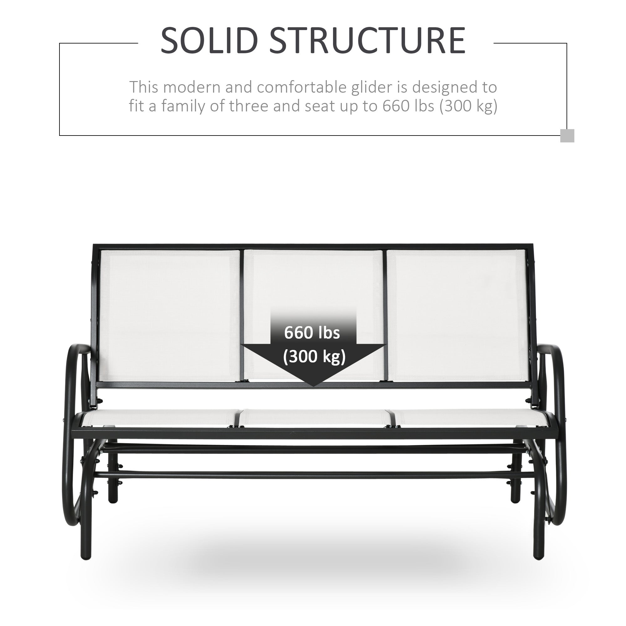Outsunny 3-Seat Outdoor Glider Chair, Patio Rocking Chair, Steel Frame, Sling Fabric Seat for Garden, Backyard, Lawn, Cream