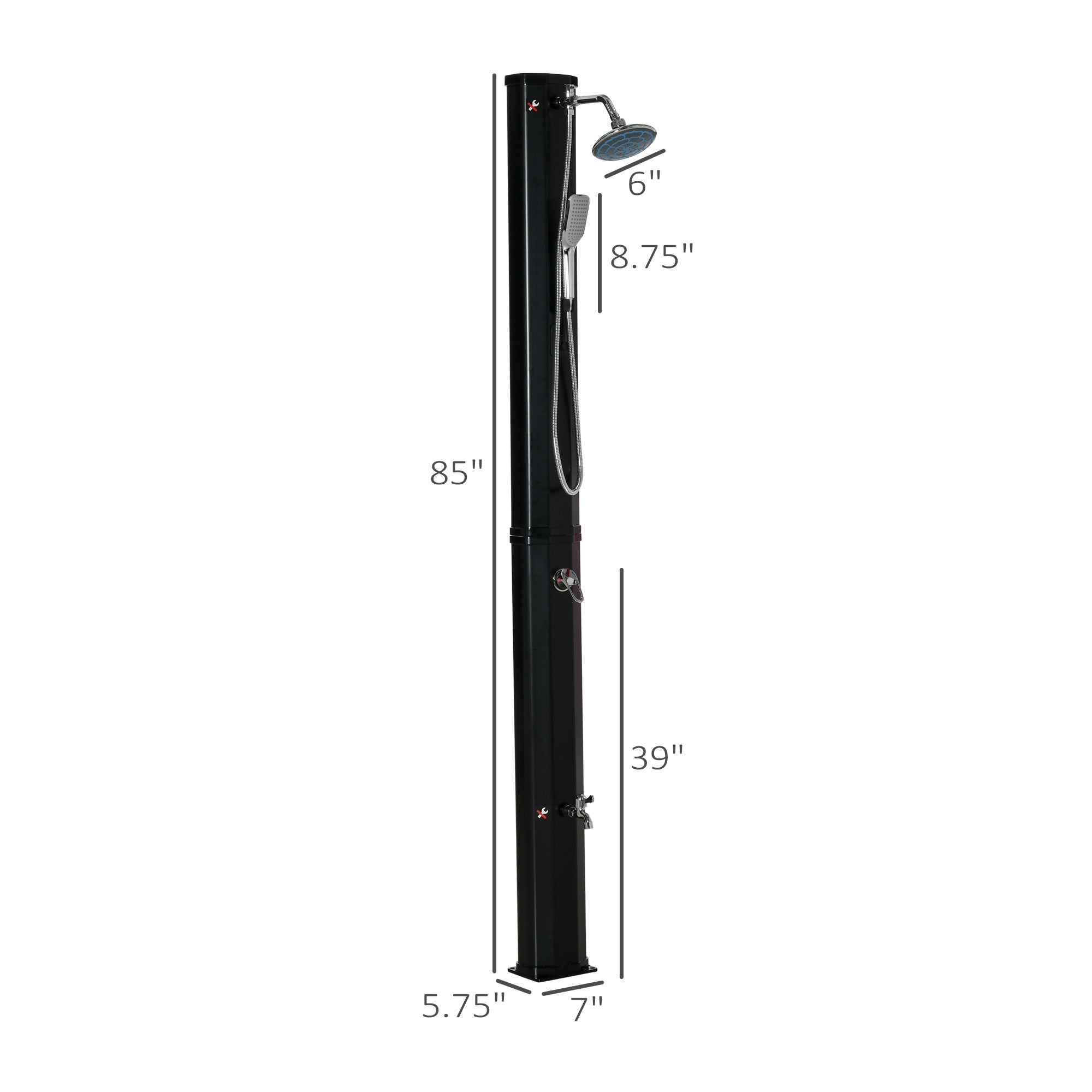 Outsunny Outdoor Solar Shower 7ft with Rotating Head Foot Faucet Temperature Pressure Adjustable