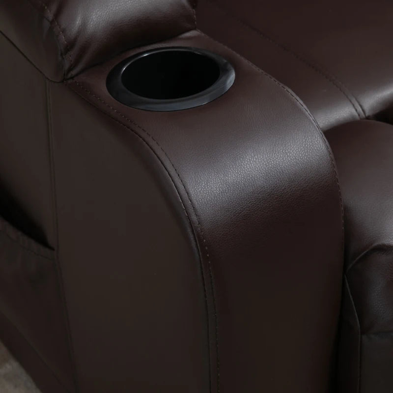 Electric Power Lift Chair, PU Leather Recliner Sofa with Footrest, Remote Control and Cup Holders, Brown