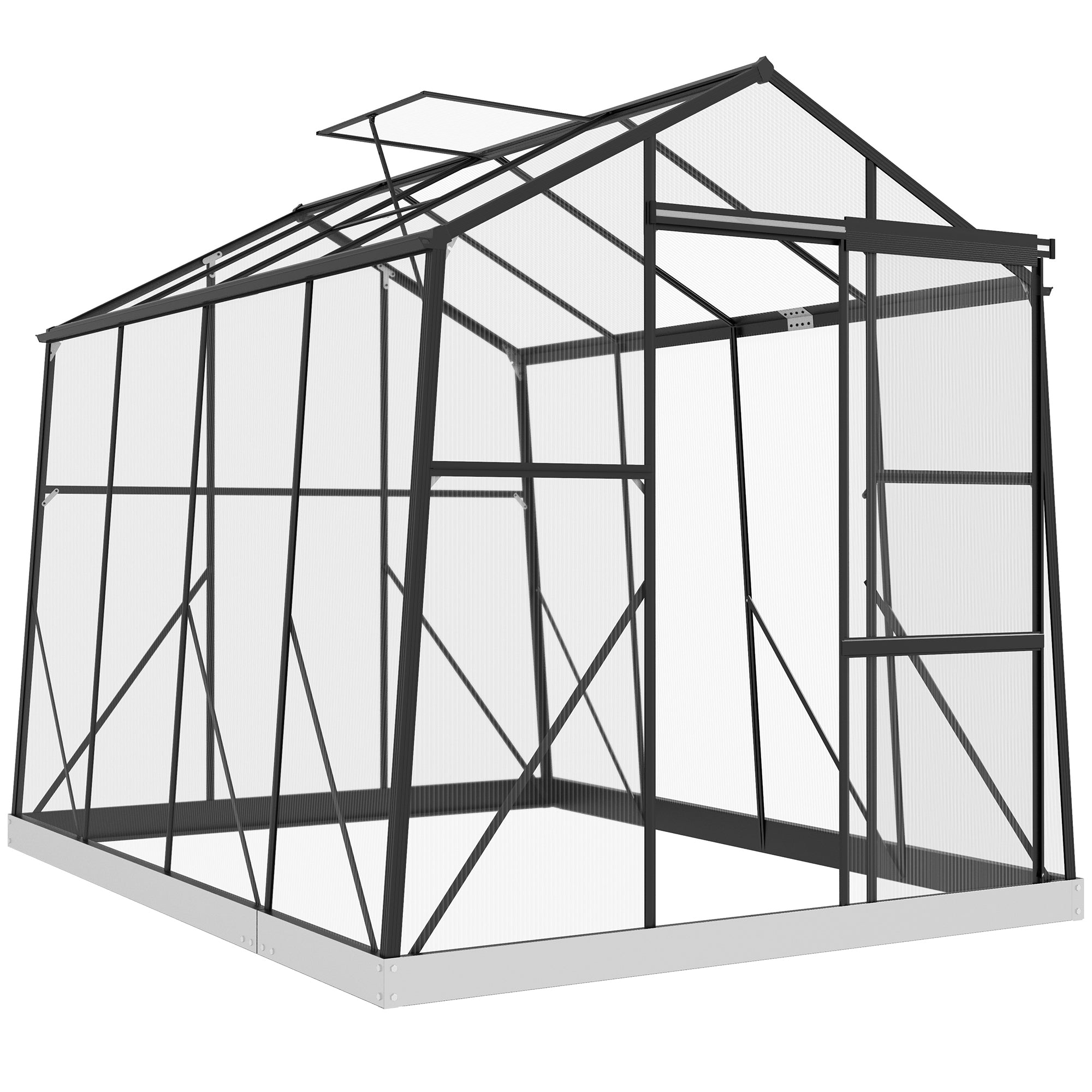 Outsunny 6'x8' Aluminium Walk-in Greenhouse with Polycarbonate Panels - Features Sliding Door, 5-Level Roof Vent, Rain Gutter