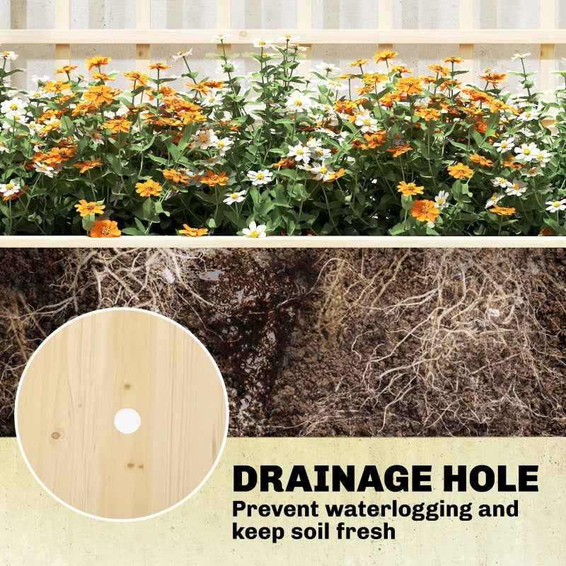 Wooden Raised Garden Bed with 3 Trellises, Outdoor Raised Planter with Drainage Holes