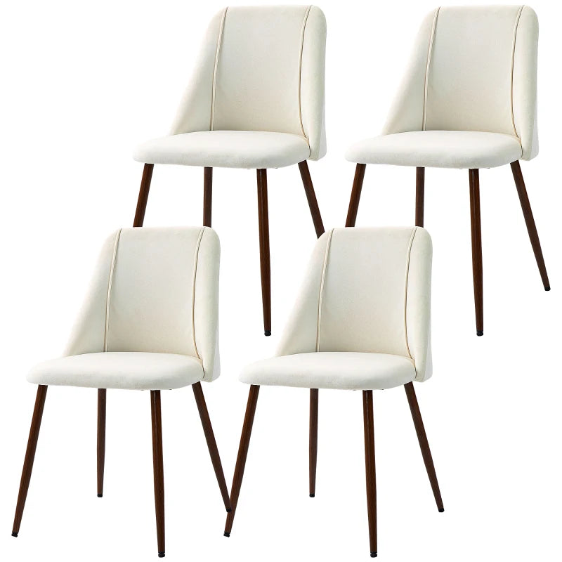 Upholstered Dining Chairs Set of 4, Velvet Accent Chair with Back and Wood-grain Steel Leg for Kitchen, Cream White