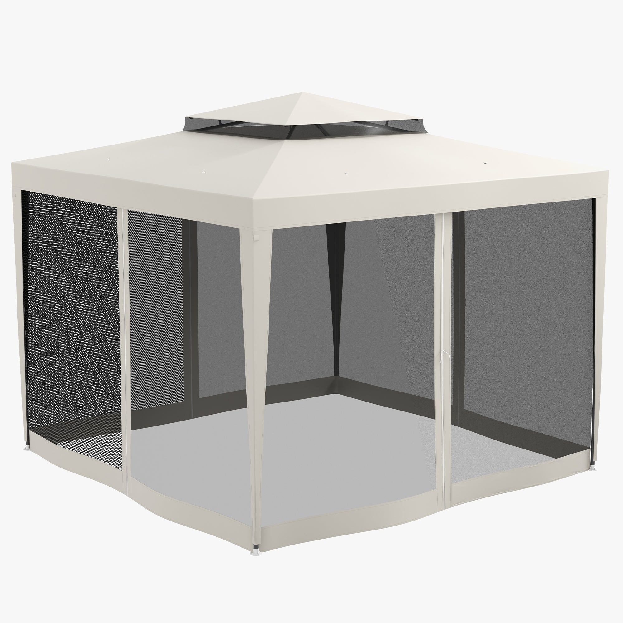 Outsunny 10' x 10' Outdoor Canopy Tent Party Tent with Mesh Netting and Double Tier Roof for Backyard, Garden, Patio, Cream White