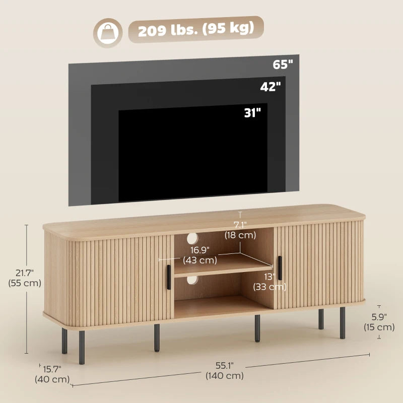 TV Stand Cabinet for TVs up to 65 Inches, TV Unit with Storage Shelves and Cabinets for Living Room, Oak Tone