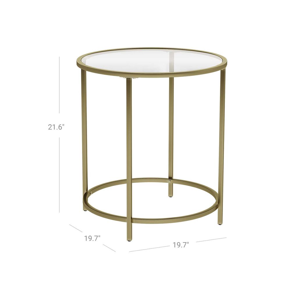 VASAGLE Glass Round Side Table with Metal Frame