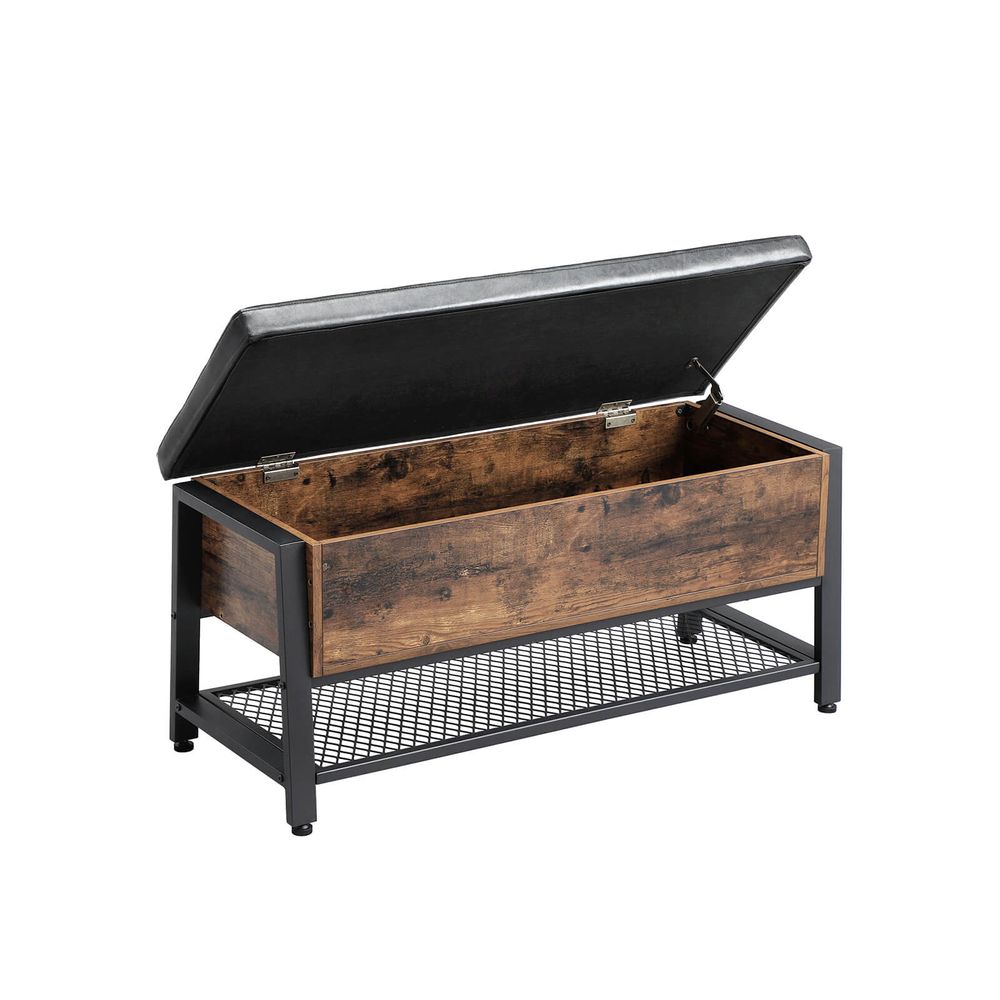 VASAGLE Industrial Storage Bench with Padded Seat and Metal Shelf