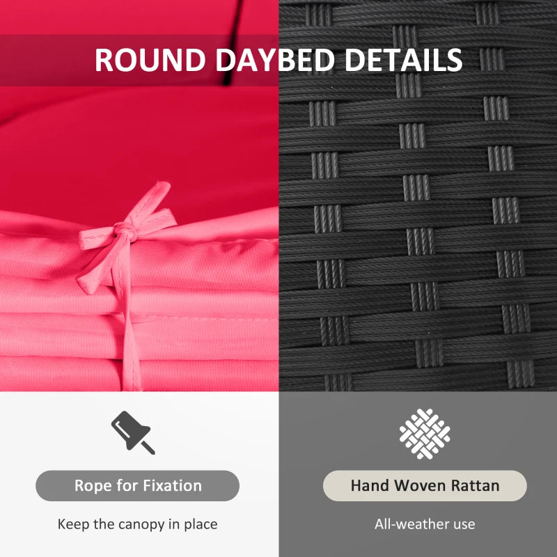 Outsunny 4-piece Round Sofa Bed, Outdoor Daybed with Retractable Canopy, PE Rattan Wicker Patio Lounge Chair