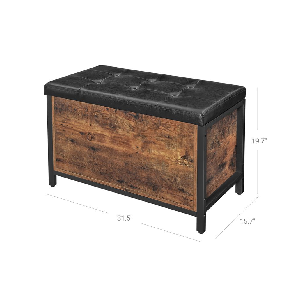 VASAGLE Industrial Rustic Brown Storage Ottoman with Flip Lid