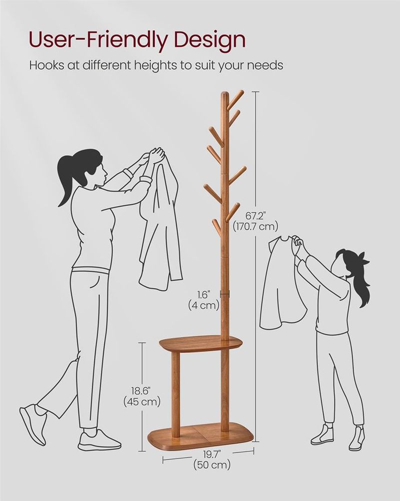 VASAGLE Hall Coat Tree with 8 Hooks and Storage Shelf