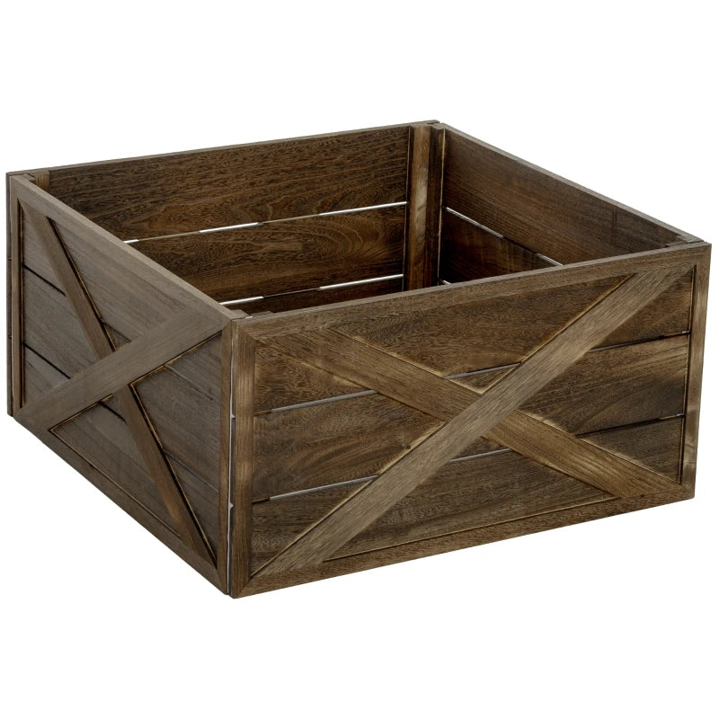 HOMCOM 28" Farmhouse Wooden Christmas Tree Base Cover – Rustic Tree Collar Box with Light Distressed Wood Finish for Holiday Decoration