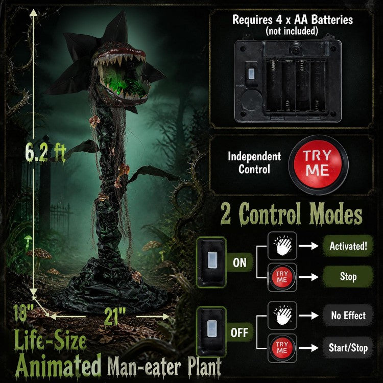 6.2 ft Animated Halloween Man-Eating Plant with Color-Changing LED Mouth