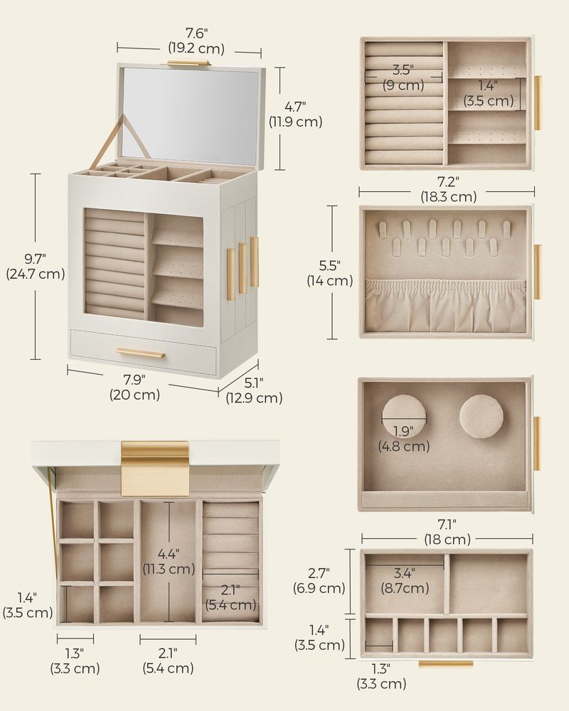 SONGMICS 5-Layer Jewelry Organizer with 3 Side Drawers