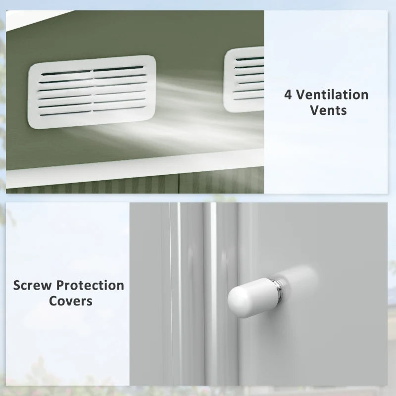 Outsunny 9.1'x6.4'x6.3' Garden Storage Shed w/ Floor Foundation Metal Tool Storage House w/ Double Doors Light Green